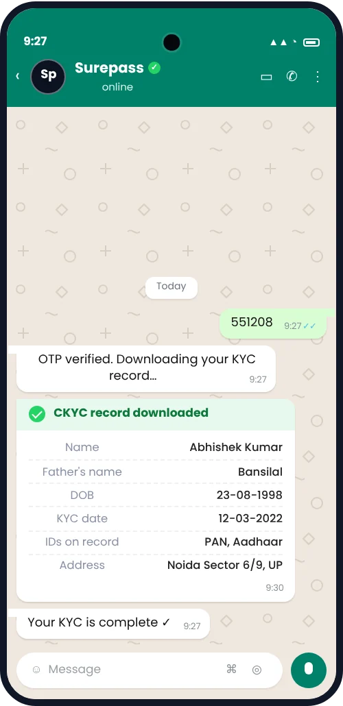 CKYC record downloaded on WhatsApp