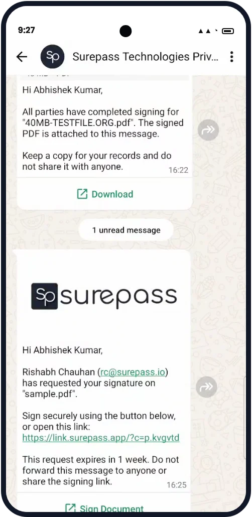 Signing request on WhatsApp