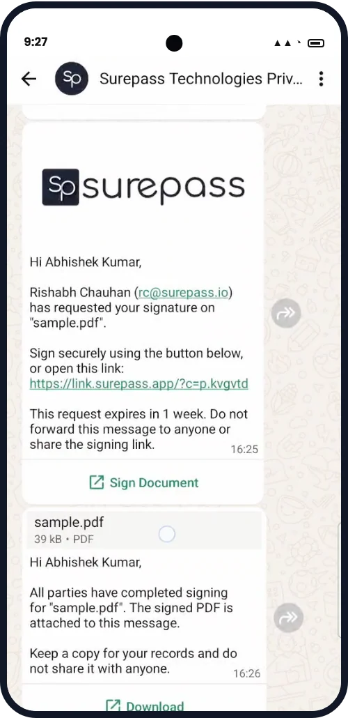 Signed PDF delivered in the chat