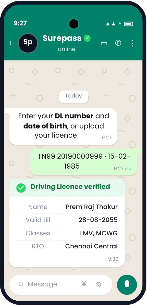 Driving Licence verification on WhatsApp