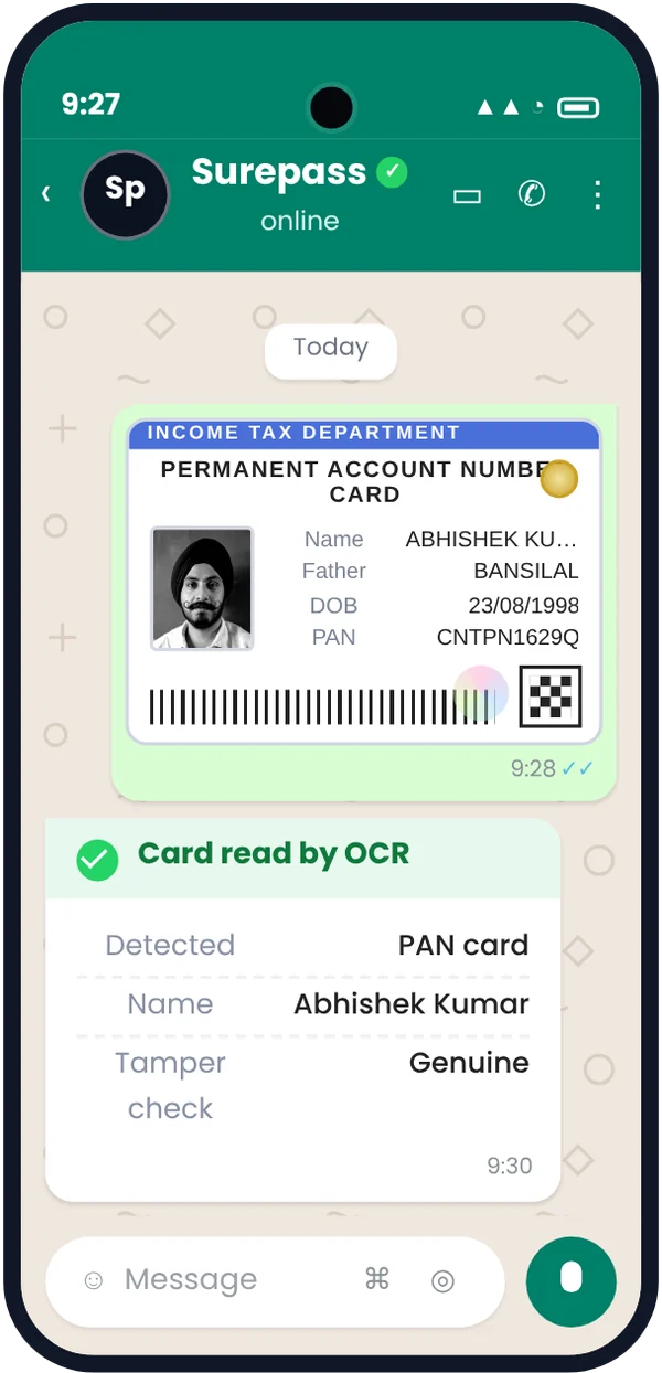 ID card photo read by OCR on WhatsApp